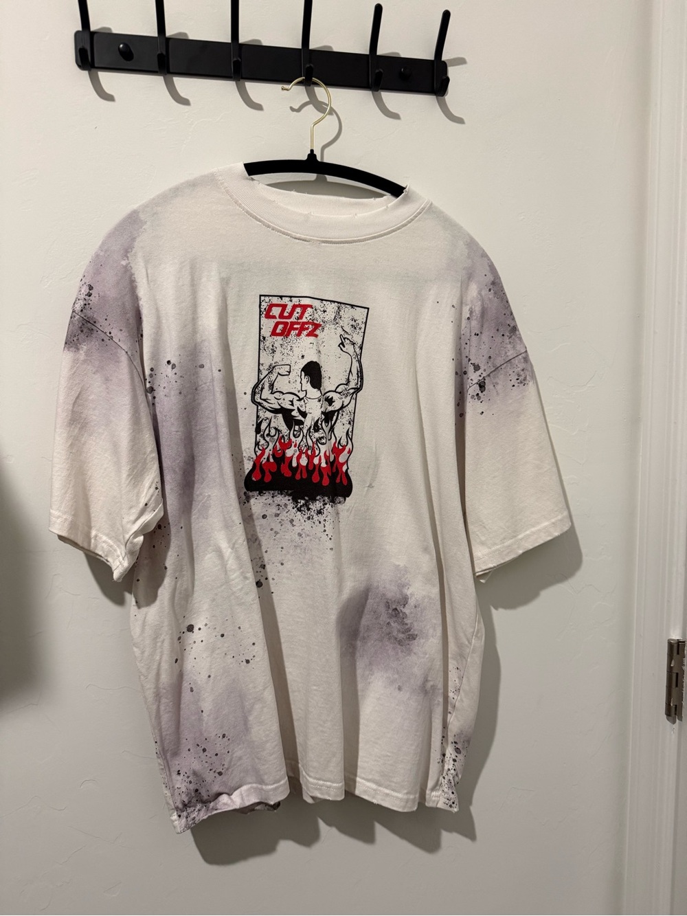 Champion White Short Sleeve Tee with Red Flame Graphic